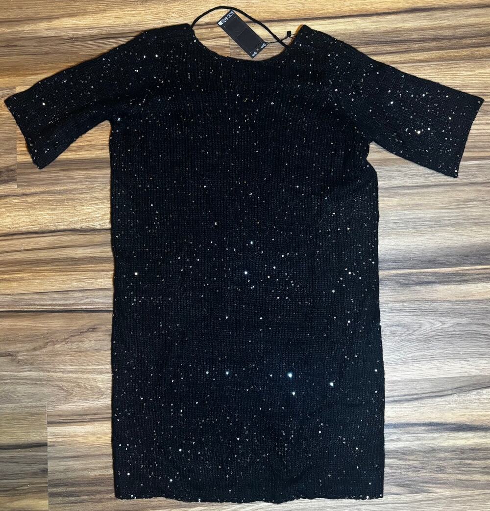 VERO MODA Black Sequin Sparkle Knit Midi Dress Short Sleeve Size Small NWT